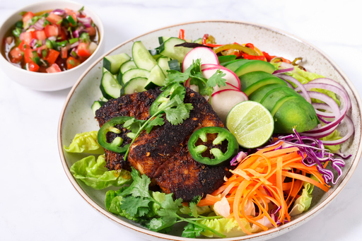 Baked Halibut Burrito Salad 