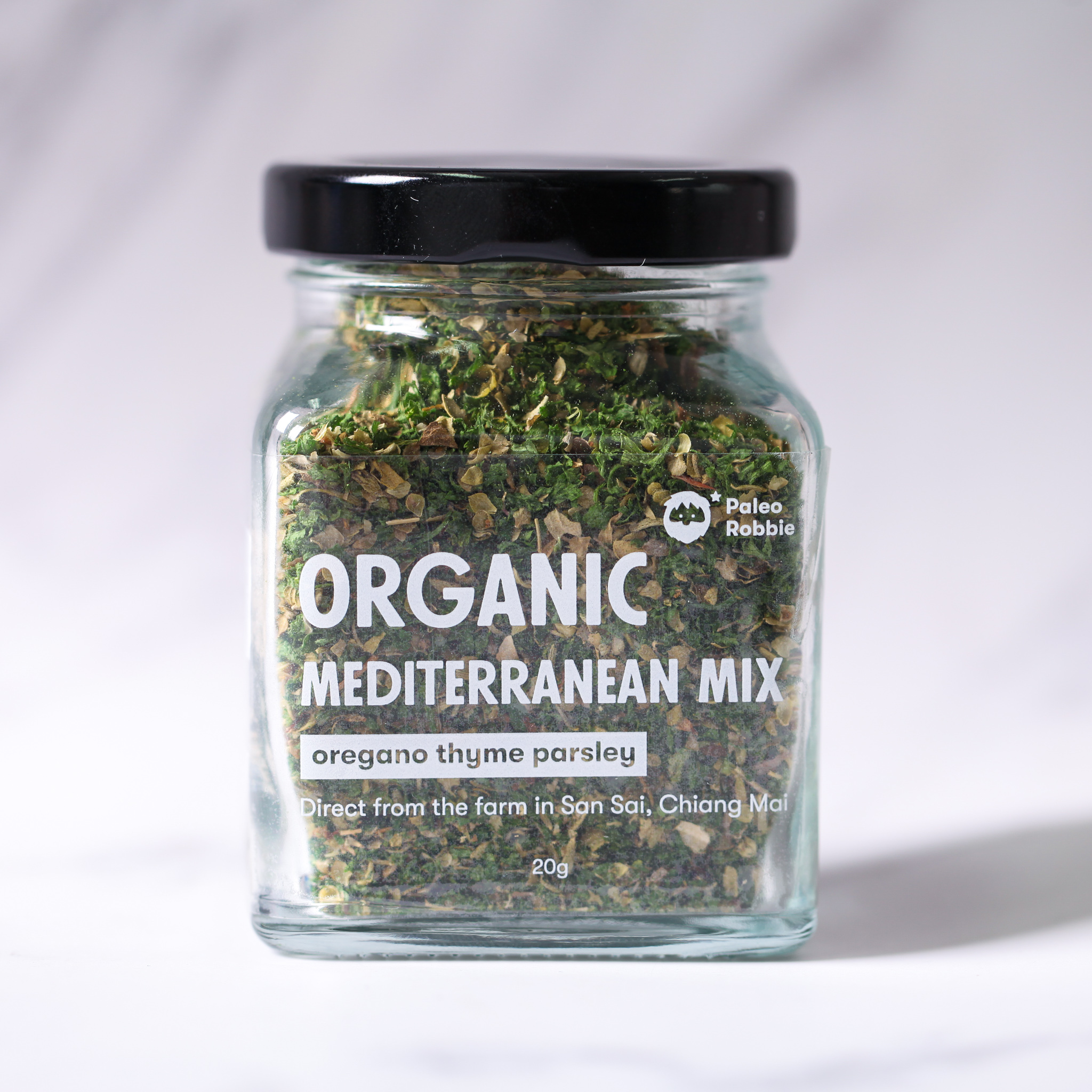 Mediterranean herbs mix: organic oregano, thyme, parsley