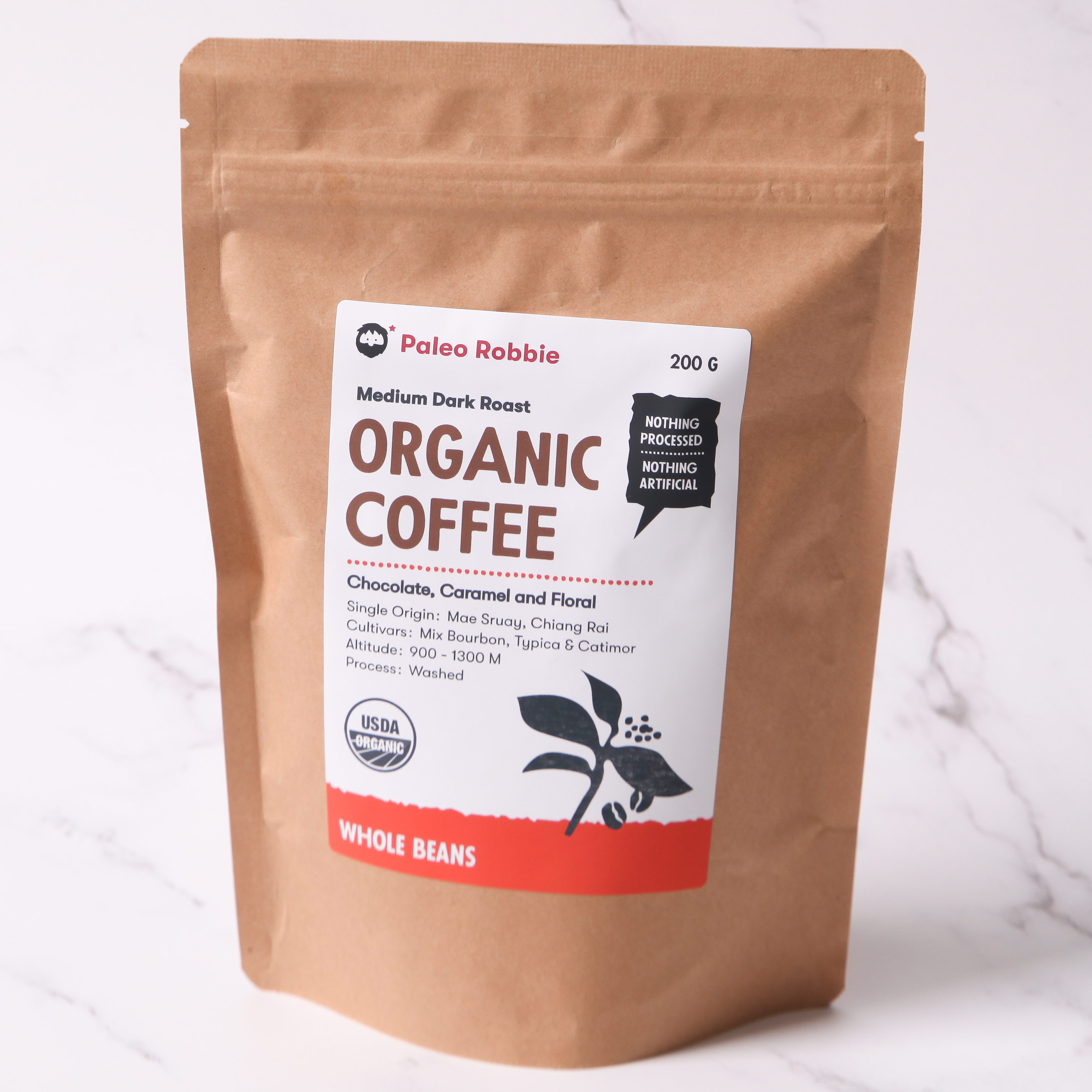 Organic Medium Dark-Roast Whole Beans - Mae Sruay