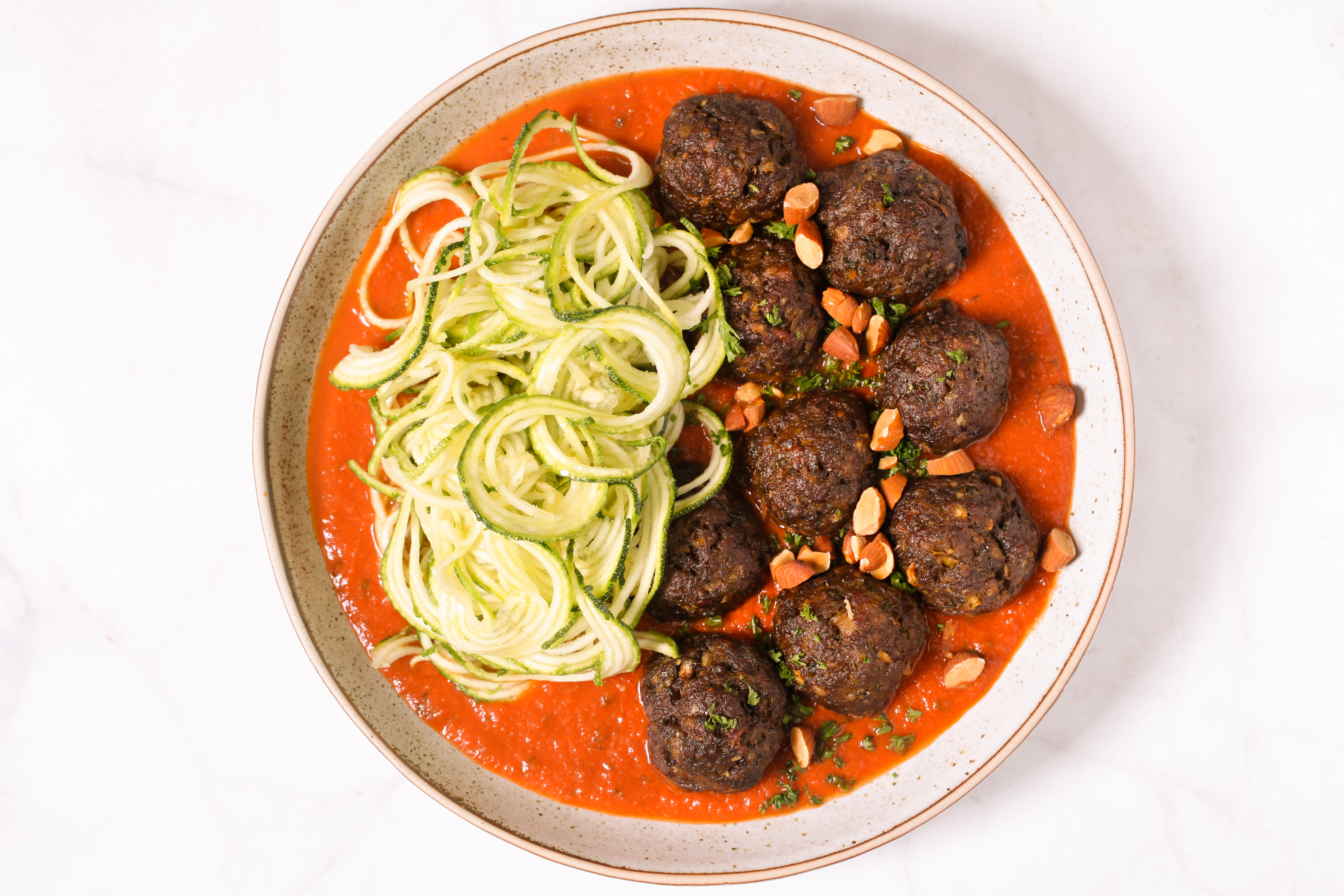 Beef, Kale & Bacon Meatballs with Zucchini Noodles