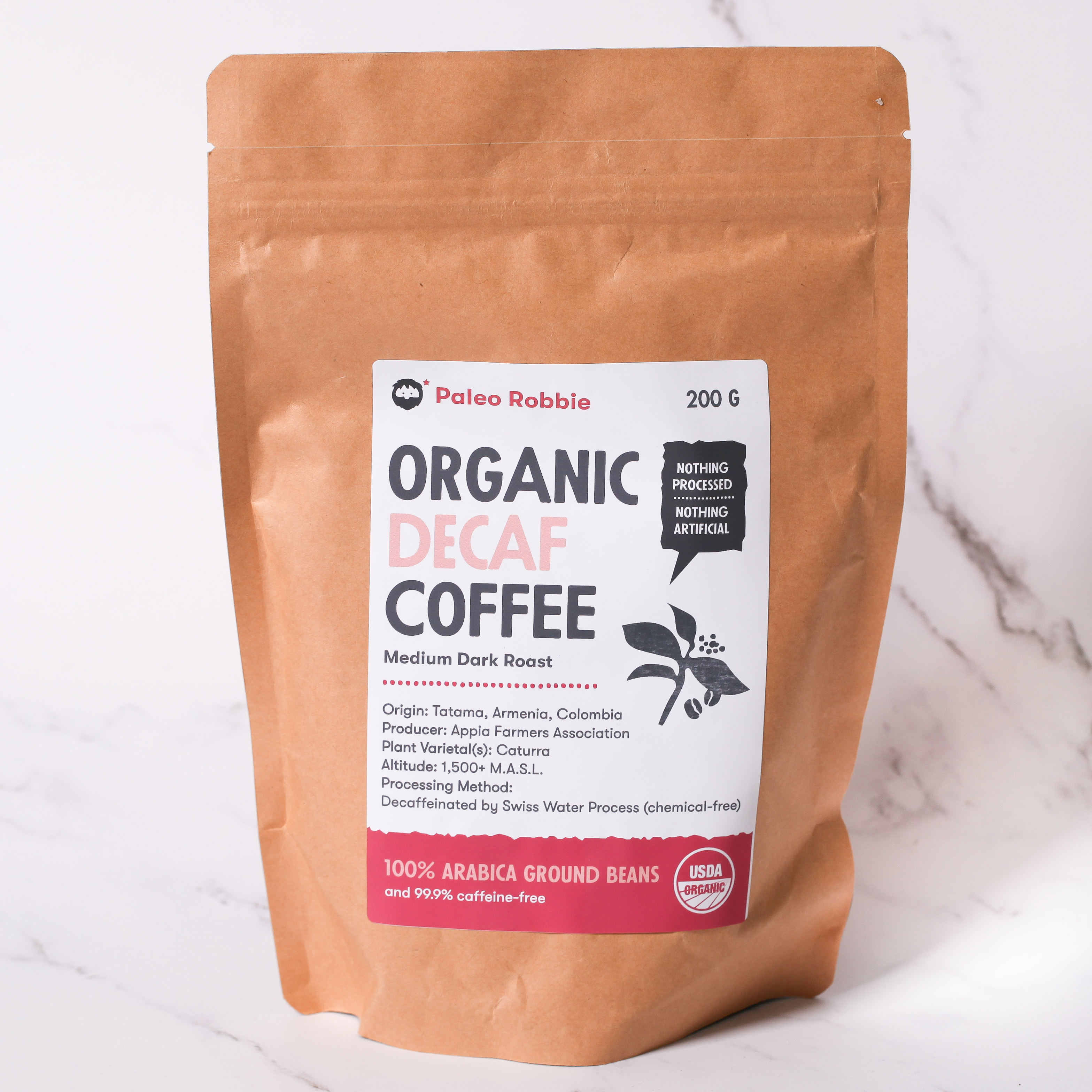 (Ground) Organic Decaf - Medium Dark Roast Beans 200gr