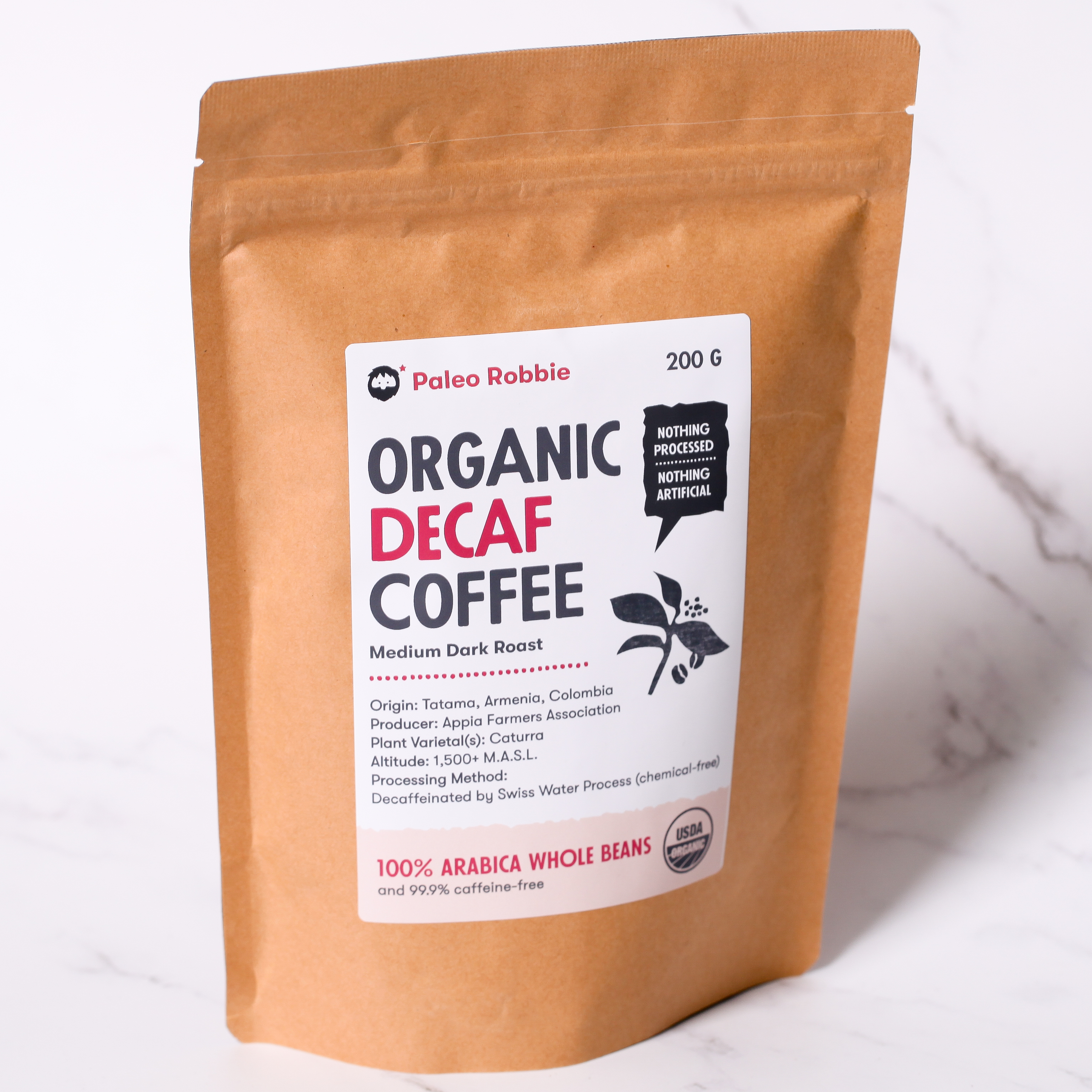 Organic Decaf - Medium Dark Roast Whole Beans 200gr
