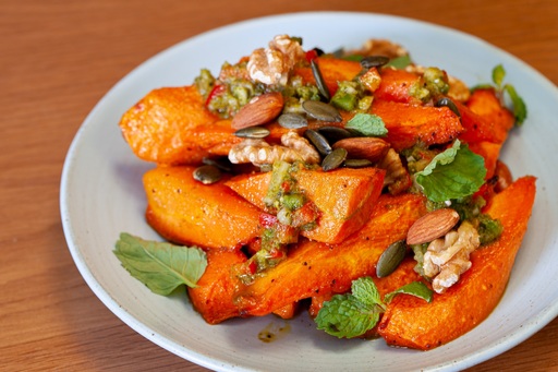 Grilled carrots, Moroccan spices, mint, honey & nuts