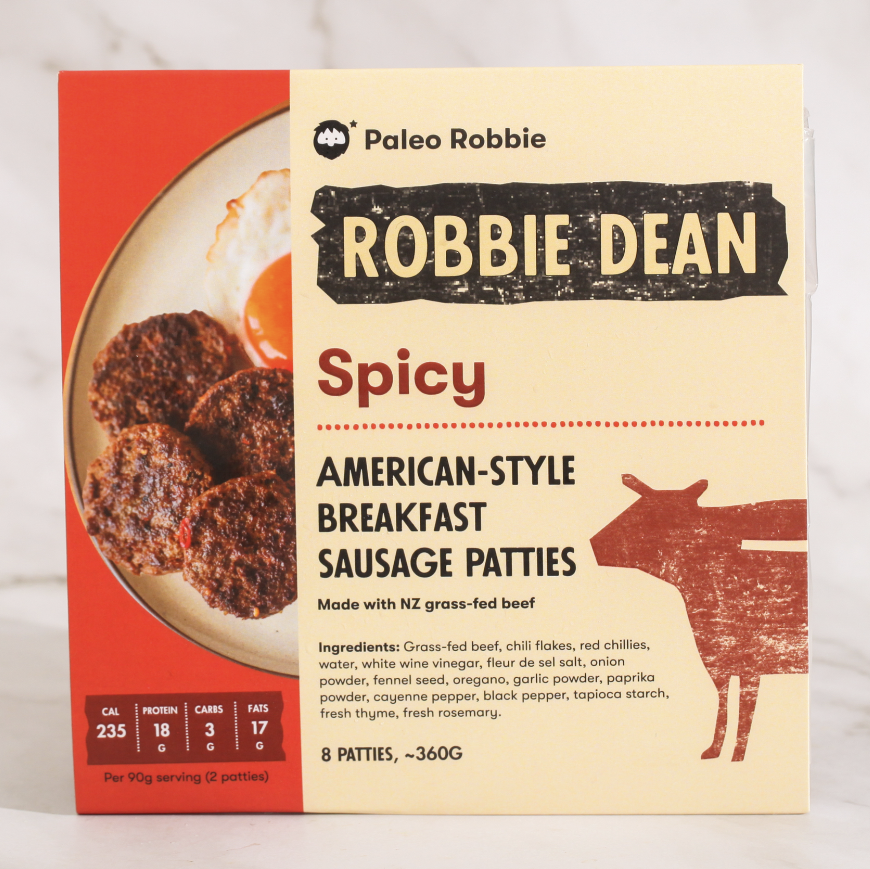 Spicy American-style beef breakfast sausage patties