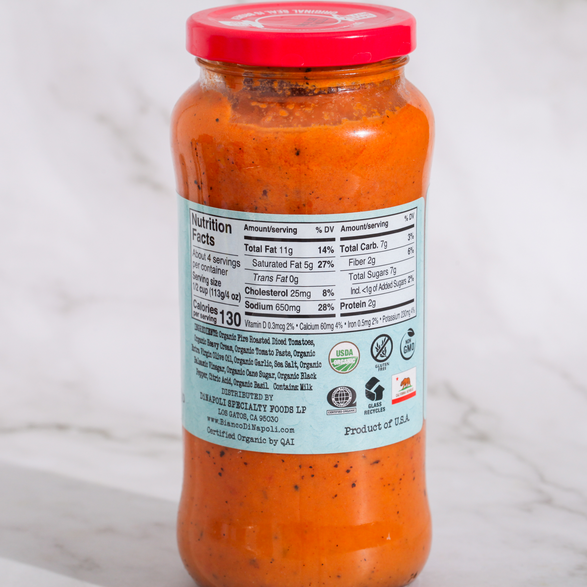 Organic Fire Roasted Tomato Cream Sauce - Bianco Dinapoli