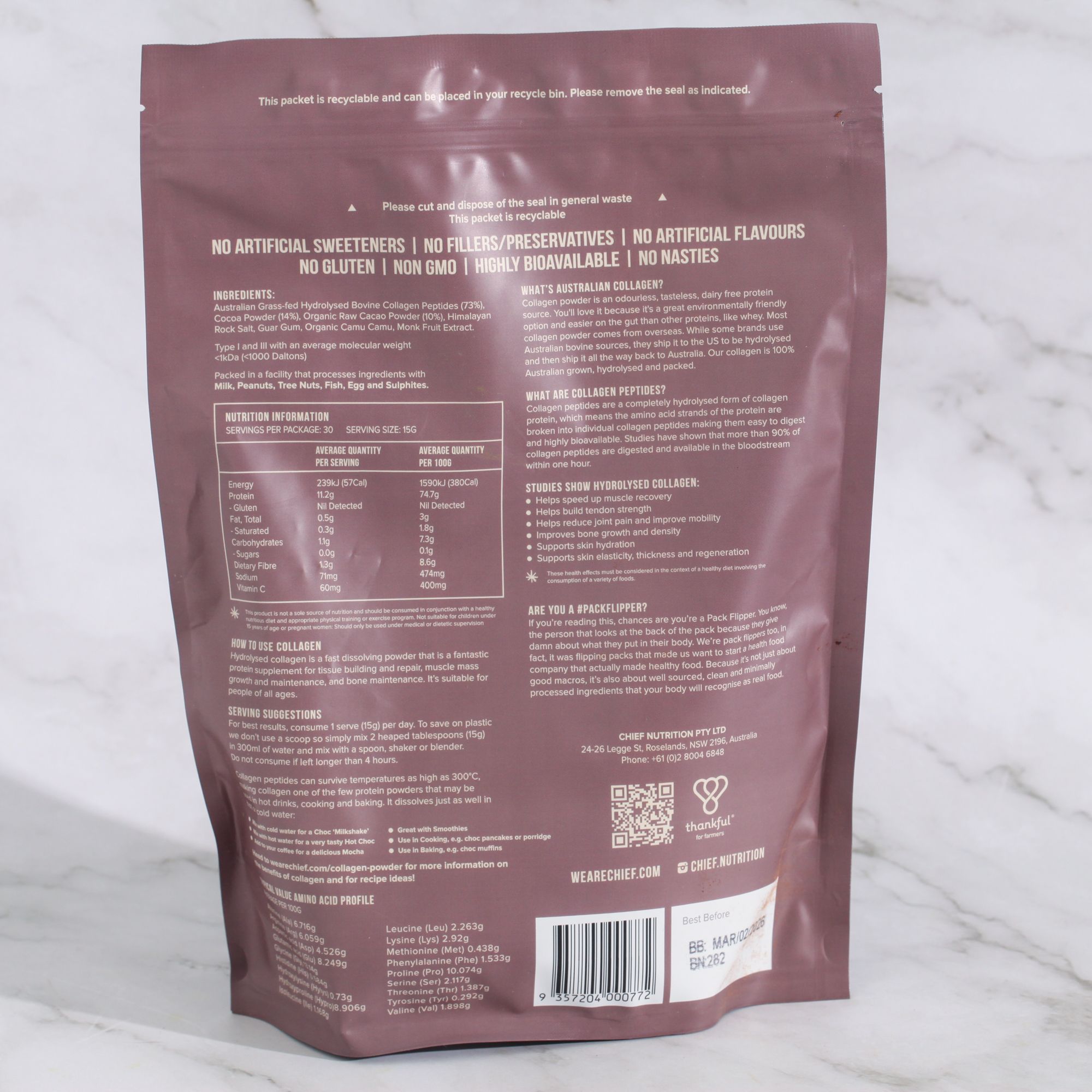 Grass-fed Collagen Protein Powder, Dark Chocolate - Chief
