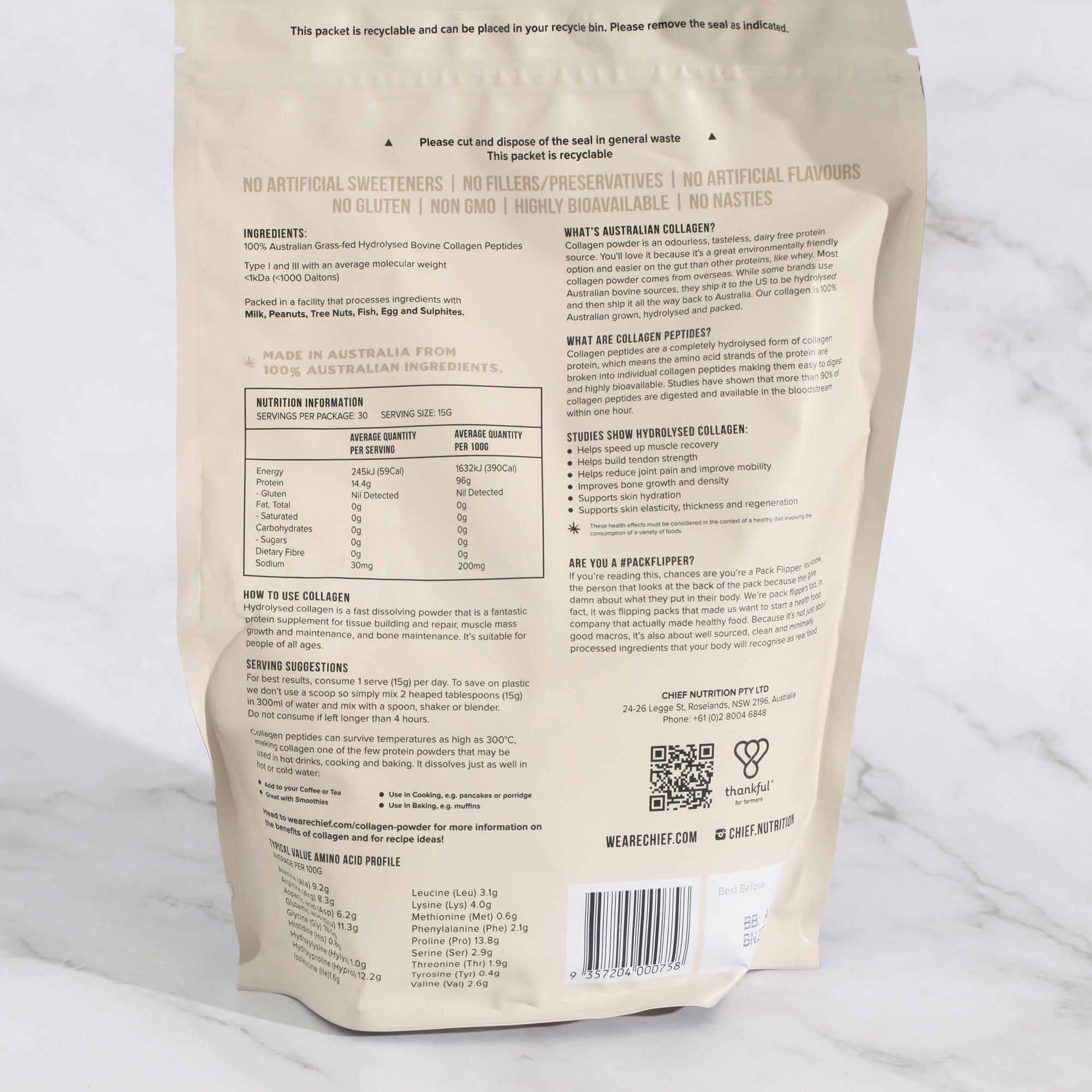 Grass-fed Collagen Protein Powder Unflavored - Chief