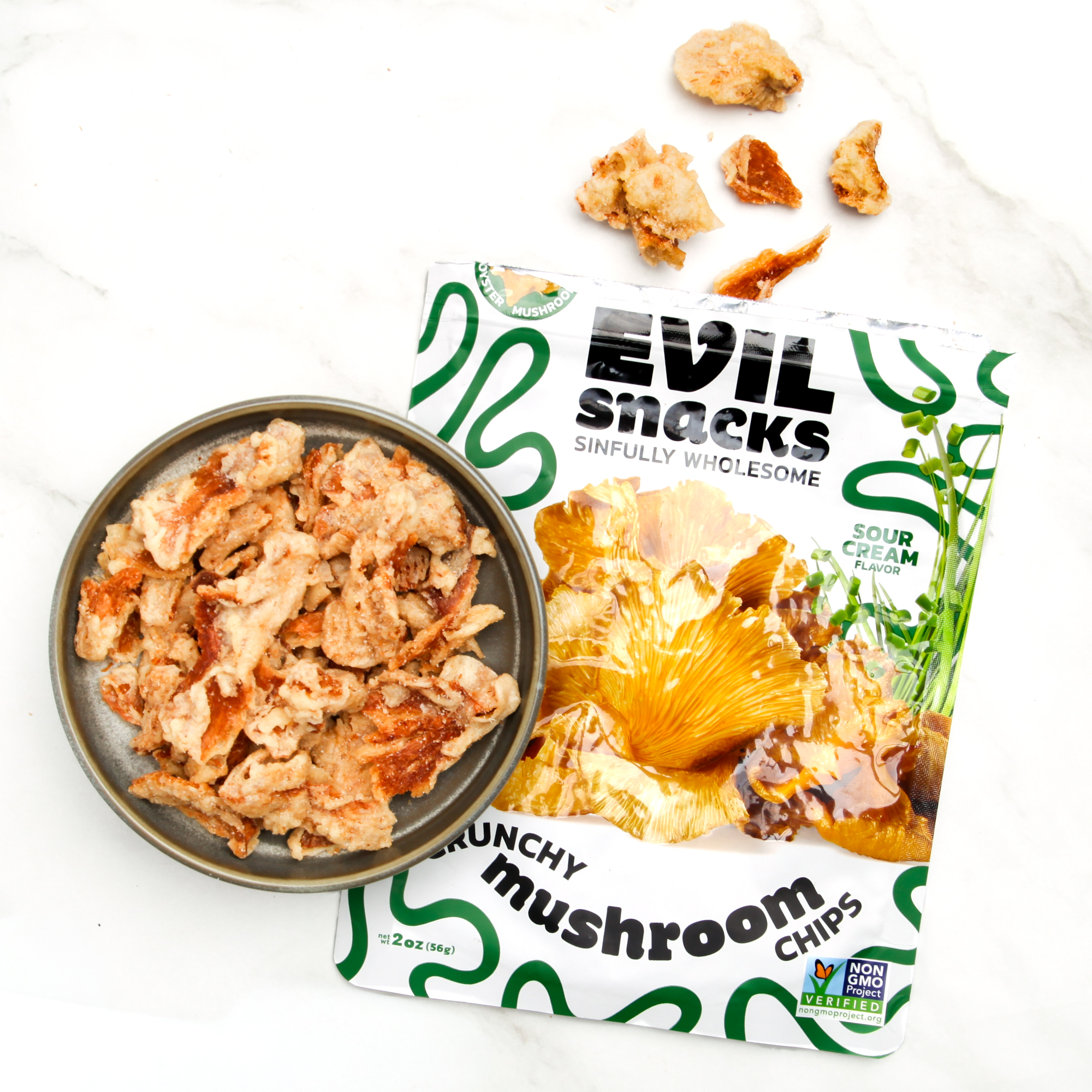 Sour Cream Oyster Mushroom Chips - Evil Snacks