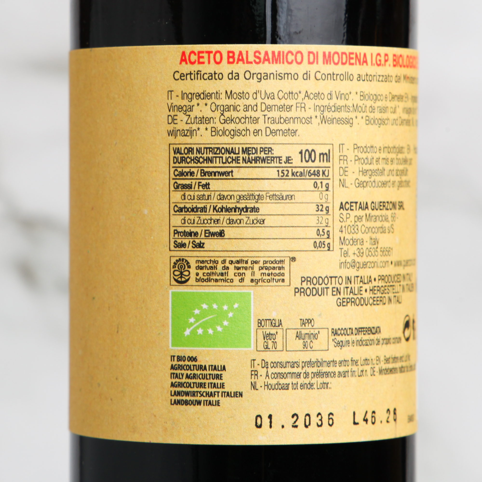 Red Organic Balsamic Vinegar de Modena IGP 500ml - Guerzoni