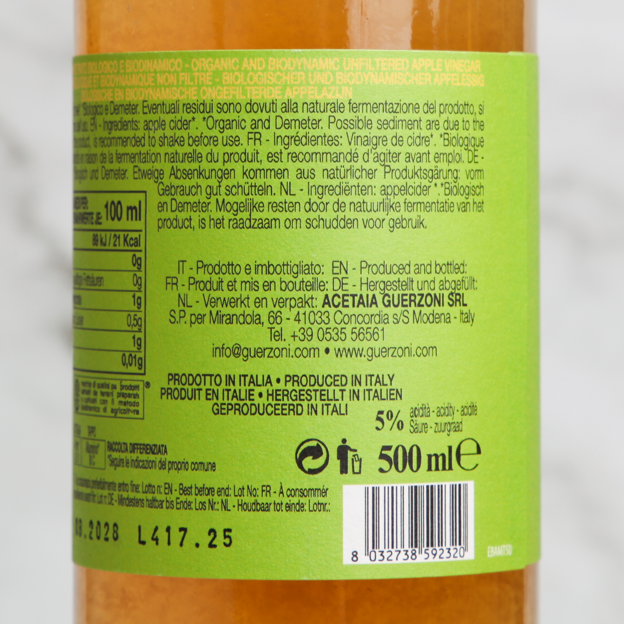Organic Unfiltered Apple Cider Vinegar - Guerzoni