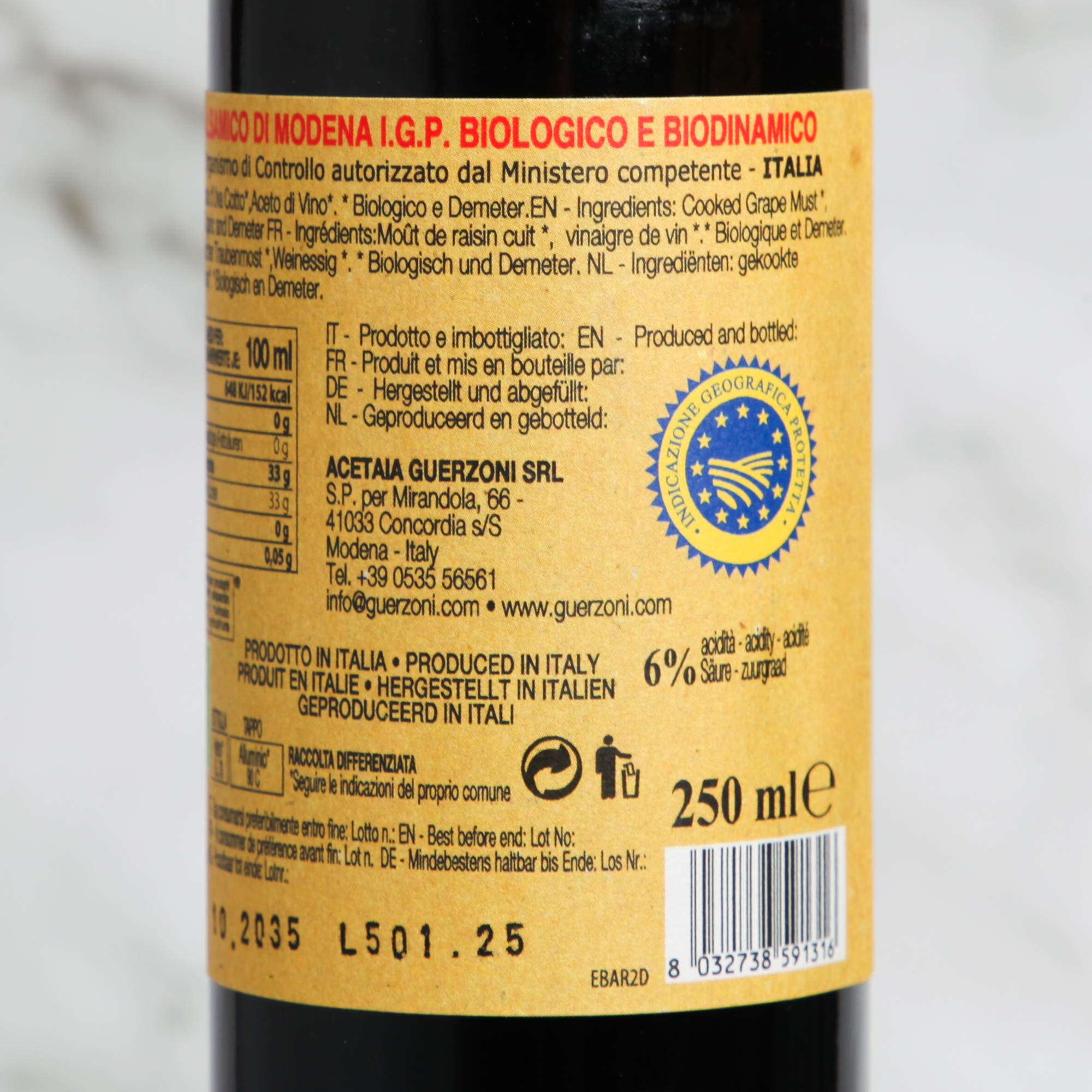 Red Organic Balsamic Vinegar de Modena IGP 250ml - Guerzoni