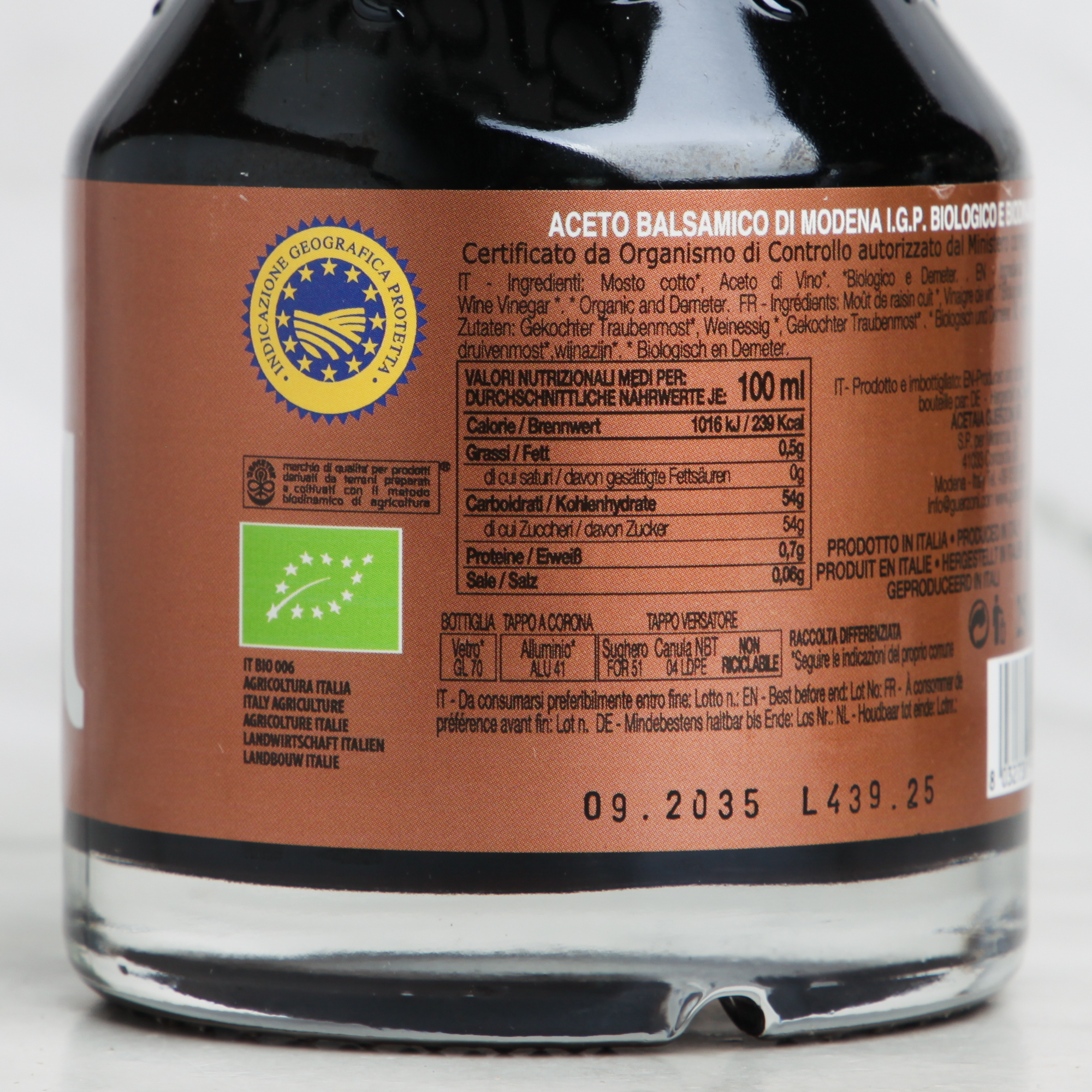 Bronze Organic Balsamic Vinegar de Modena IGP - Guerzoni