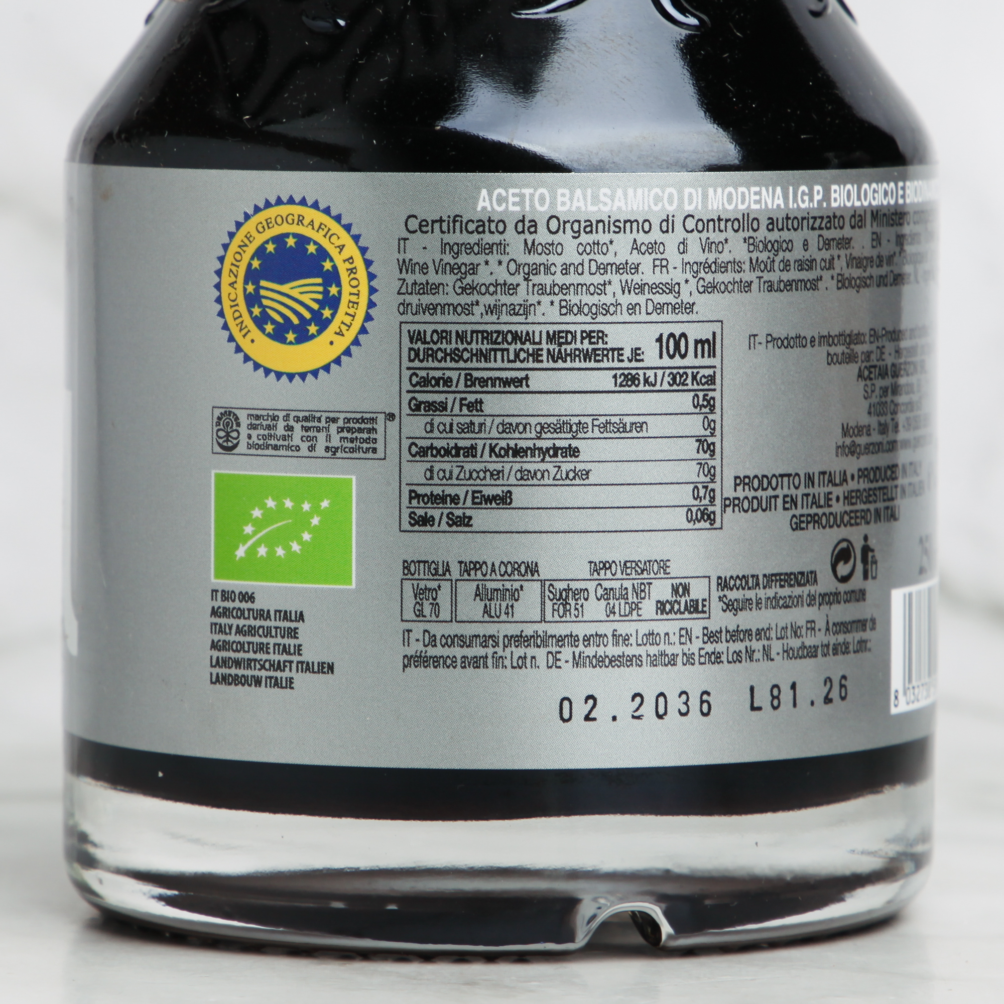 Silver Organic Balsamic Vinegar de Modena IGP - Guerzoni