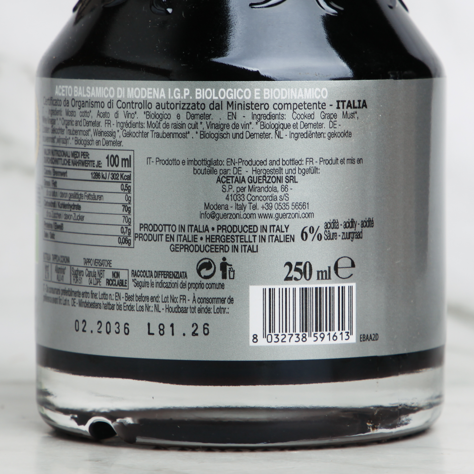 Silver Organic Balsamic Vinegar de Modena IGP - Guerzoni