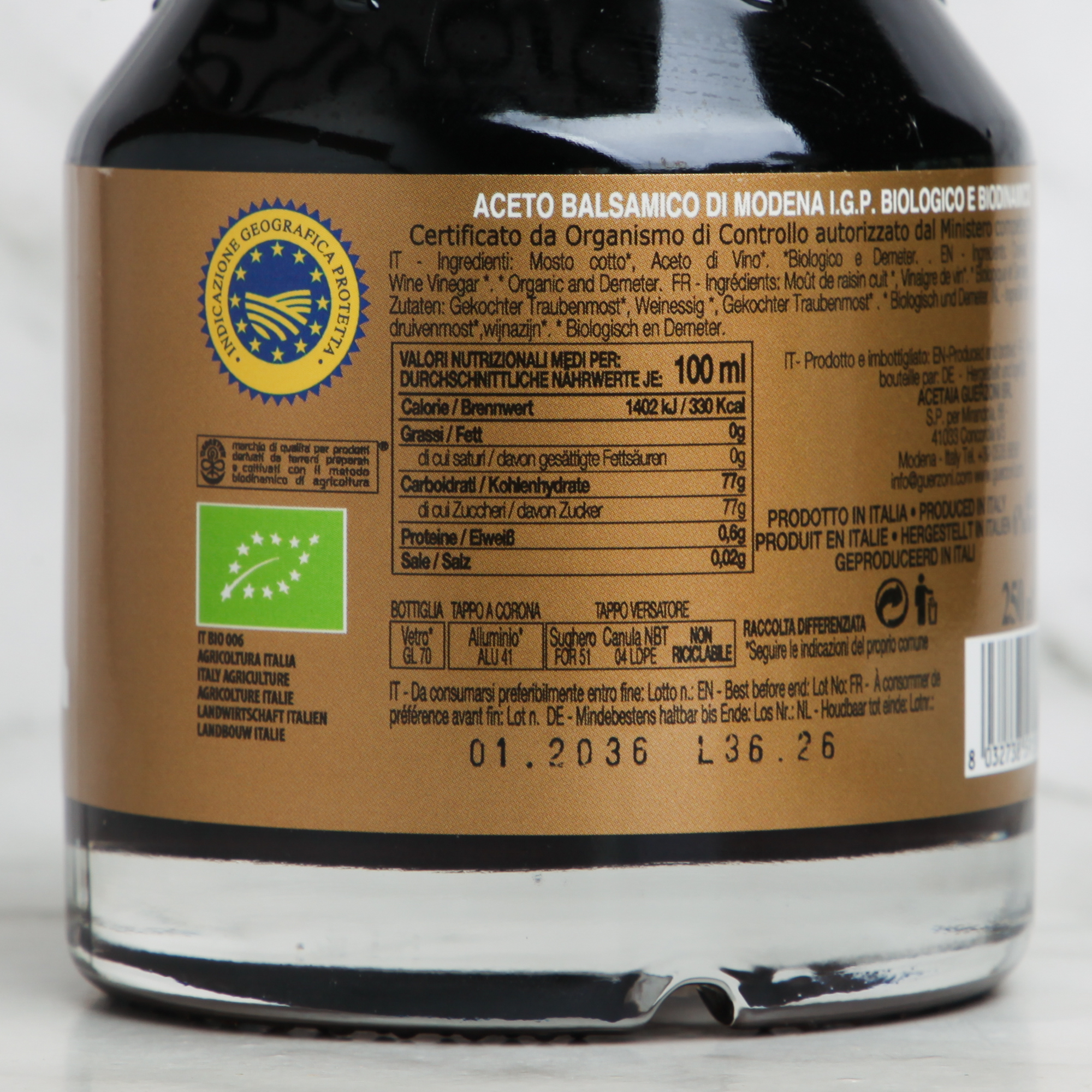 Gold Organic Balsamic Vinegar de Modena IGP - Guerzoni