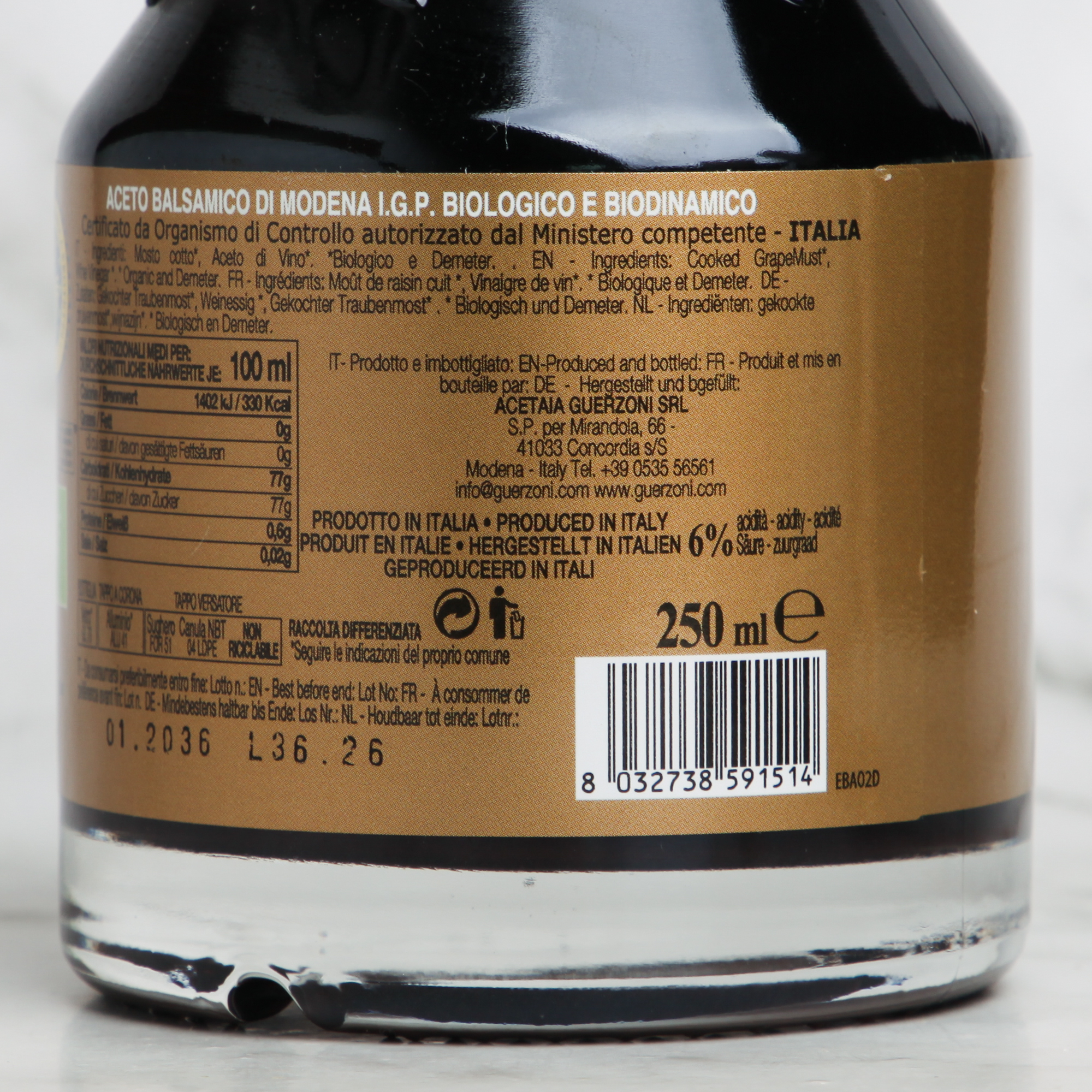 Gold Organic Balsamic Vinegar de Modena IGP - Guerzoni