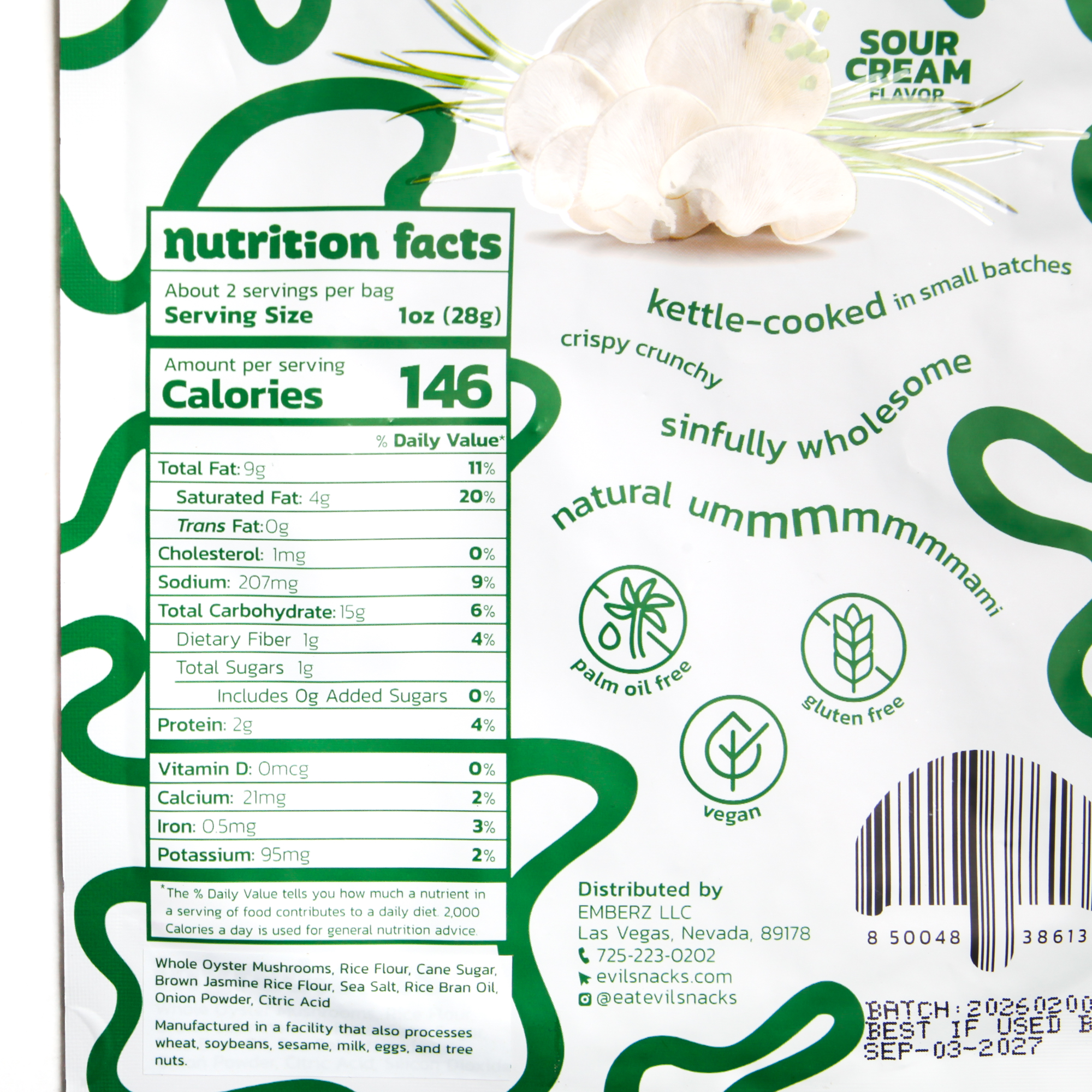 Sour Cream Oyster Mushroom Chips - Evil Snacks