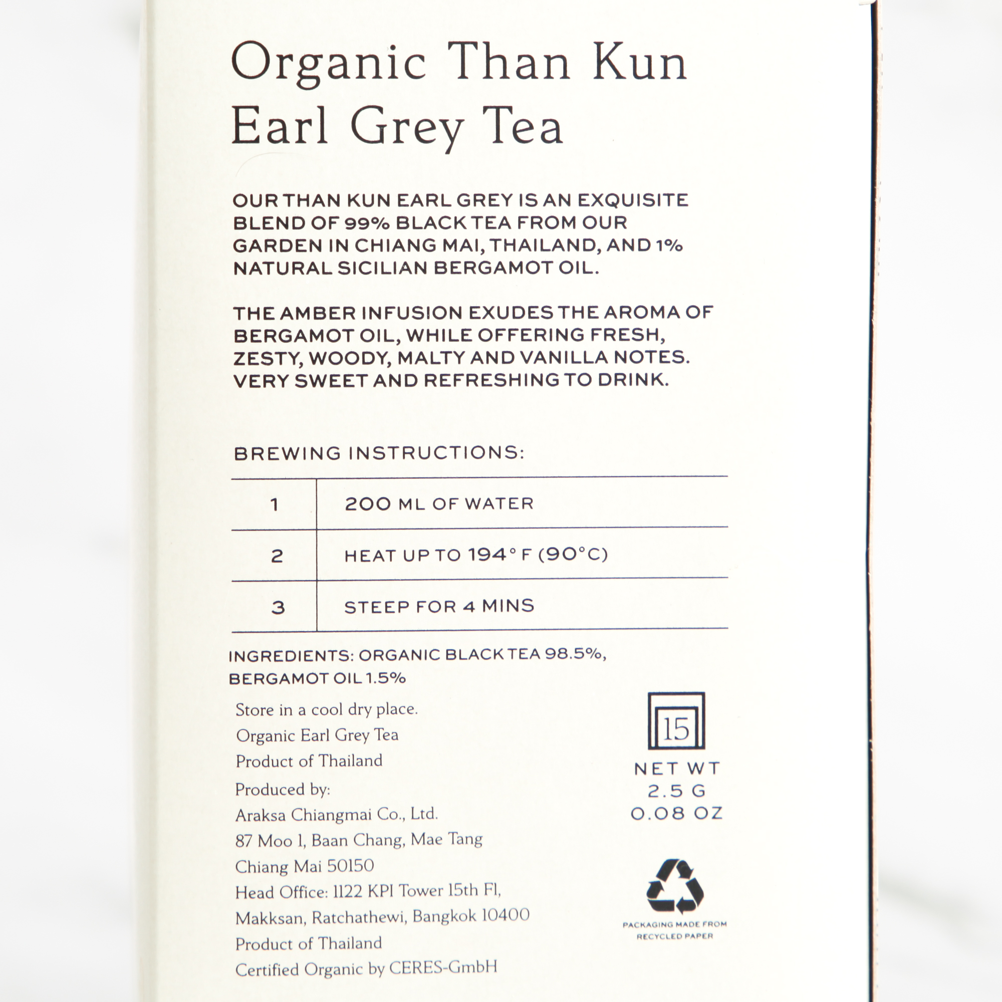 Araksa Tea - Organic Than Kun Earl Grey Tea