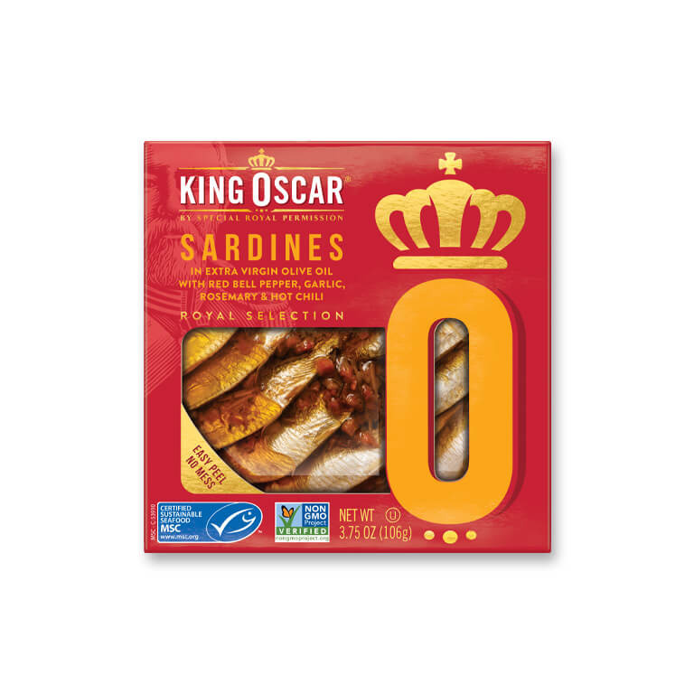 Wild Sardines in Extra Virgin Olive Oil with Red Bell Pepper, Garlic, Rosemary & Hot Chili