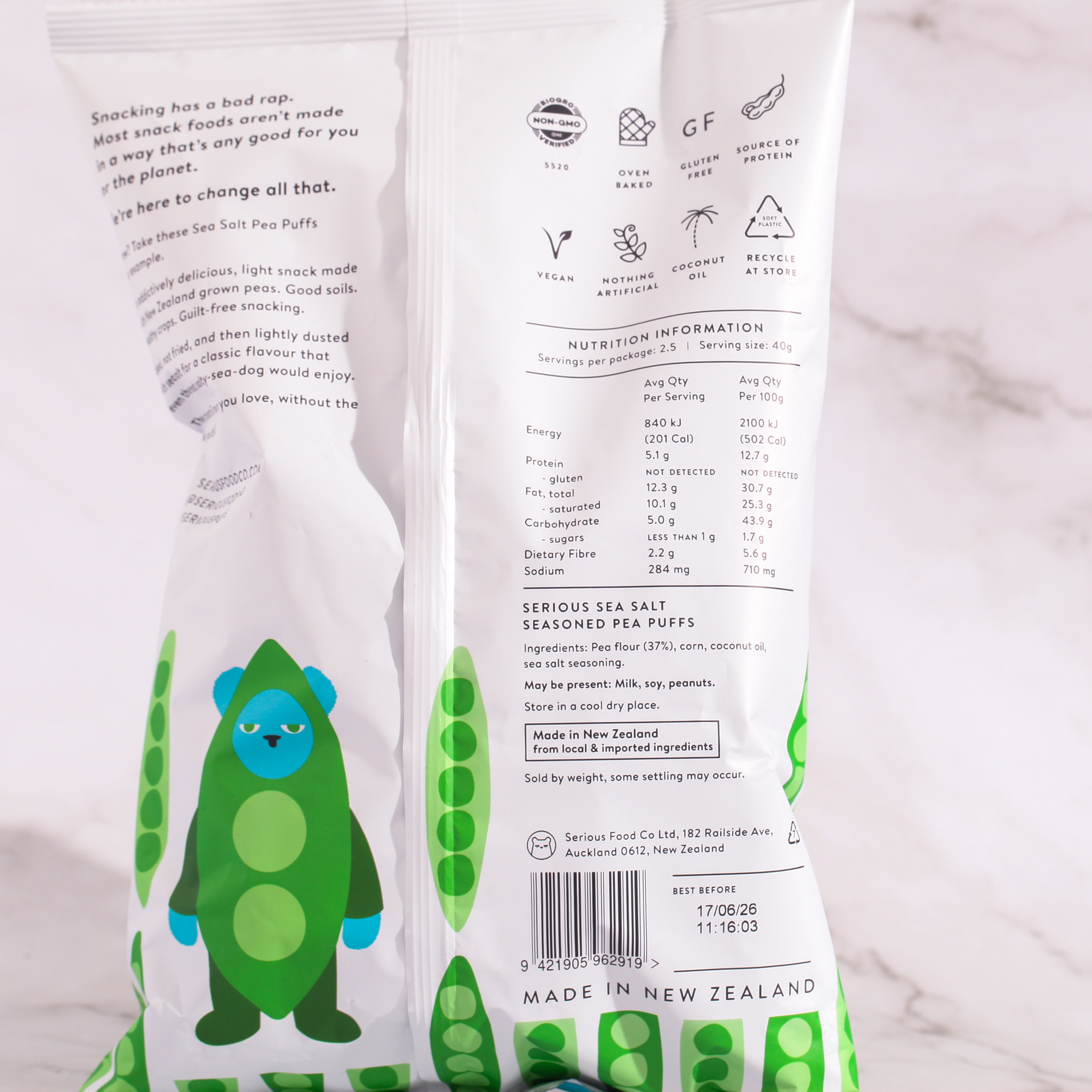 Organic Pea Puffs, Sea Salt - Serious Food Co